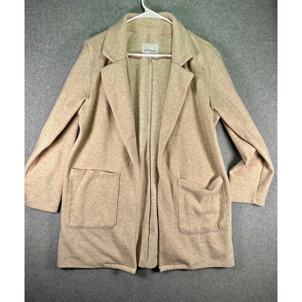 DICTIONARY Womens L Beige Open Front Jacket Long Sleeve Pockets